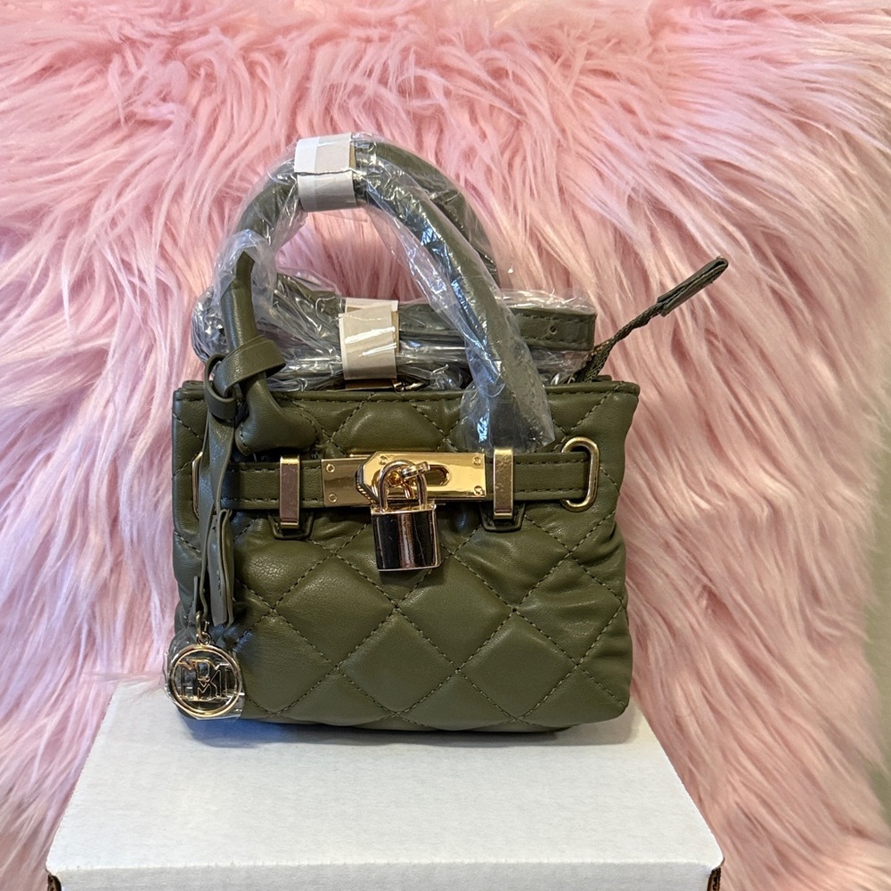 Badgley Mischka Olive Quilted Mini Bag with Gold Accent